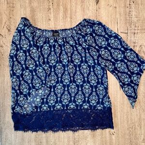 Wallpapher 3/4 Sleeve Lace Bottom Top